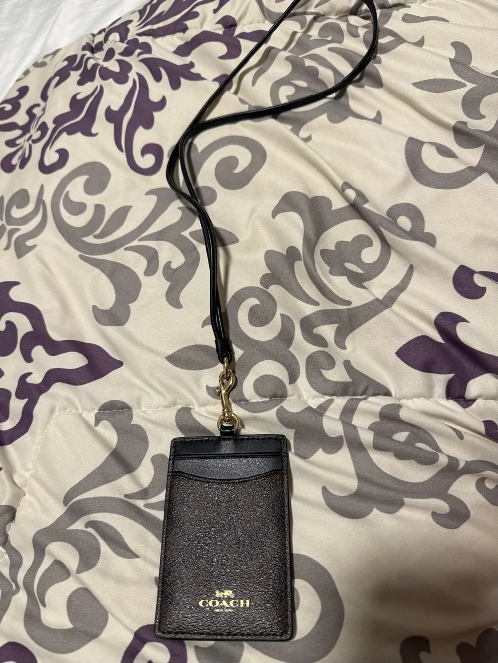 Coach Brown and Black Signature Card Lanyard